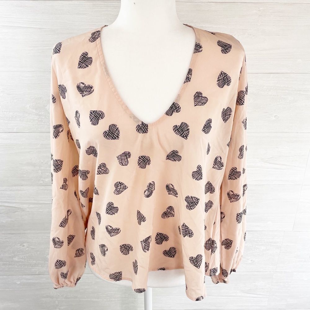 Revolve Lovers + Friends Crosshatch Heart Puff Sleeve Top